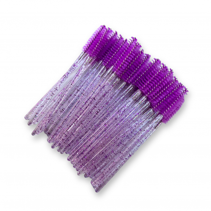 Нейлонові щітки для вій та брів фіолетові з блискітками